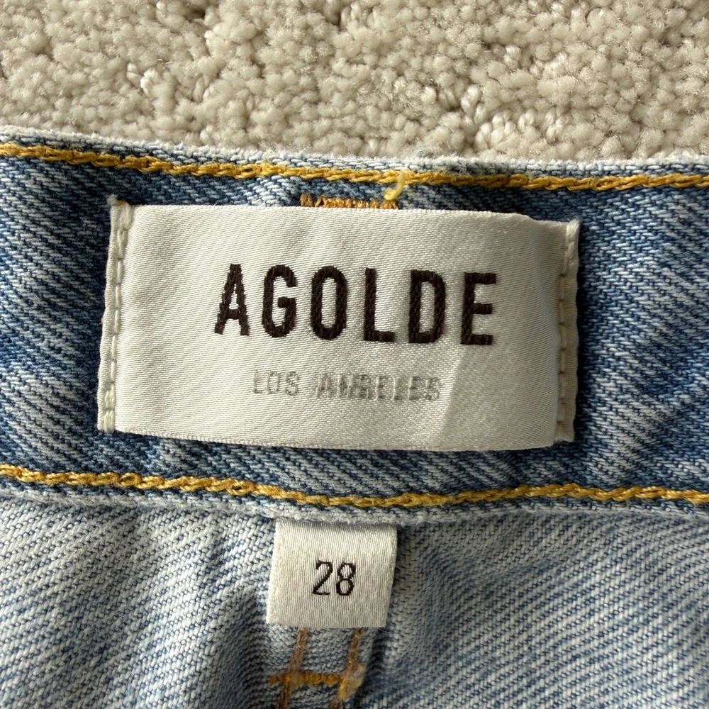 AGOLDE Parker Long Denim Shorts Womens 28 Light Blue Distressed A9010-811
